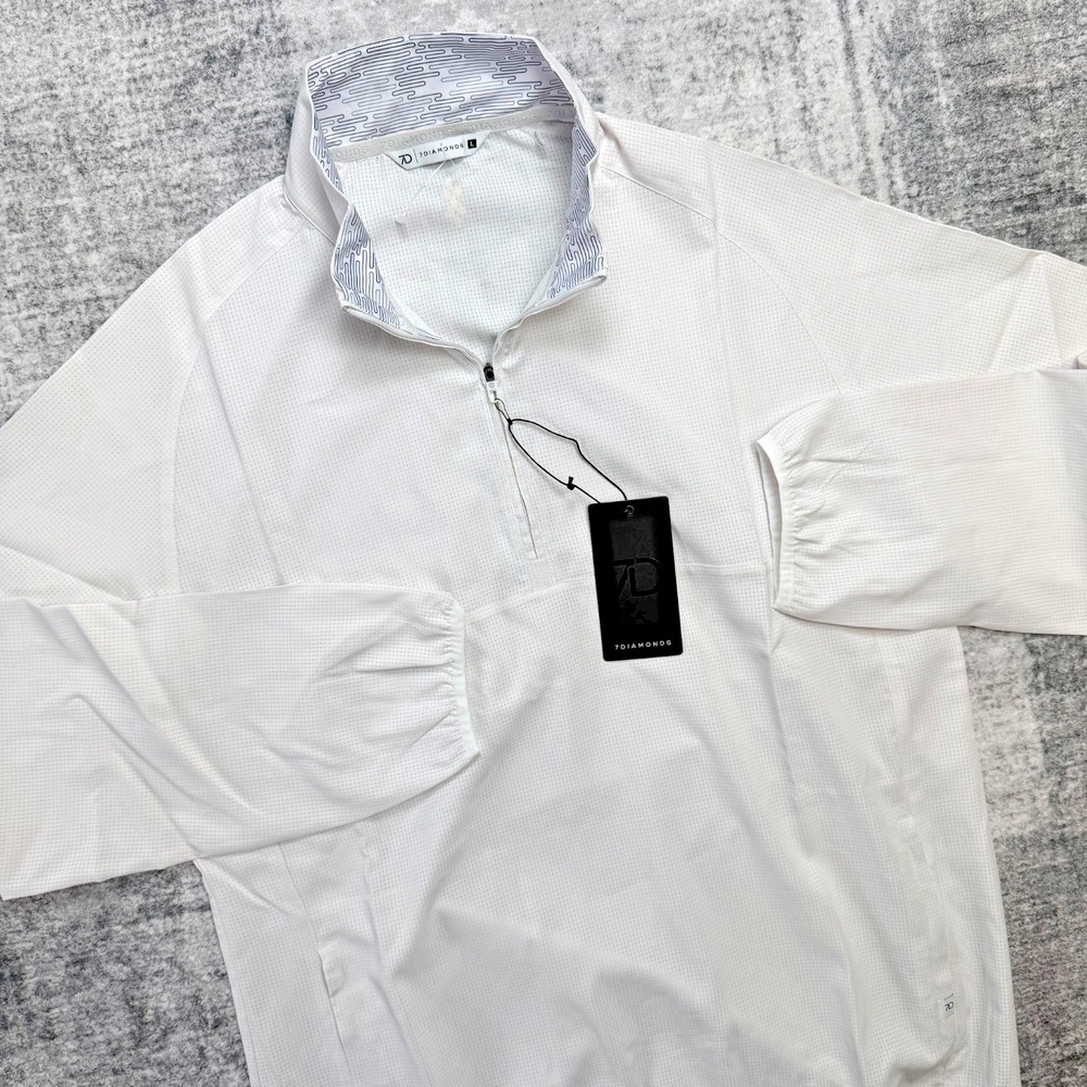 7 Diamonds Oxygenate Quarter Zip Men Large White Stretch Vented Wicking Golf NEW
